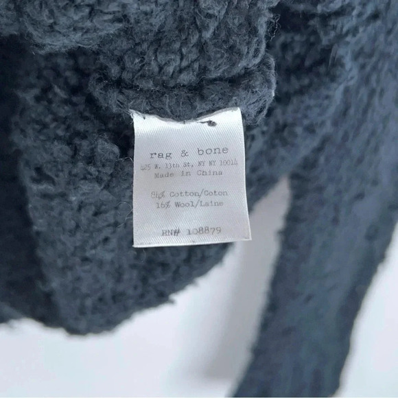 Rag & Bone Textured Knubby Knit Cardigan Black Zip Up Cotton Wool V Neck XS - Picture 9 of 12